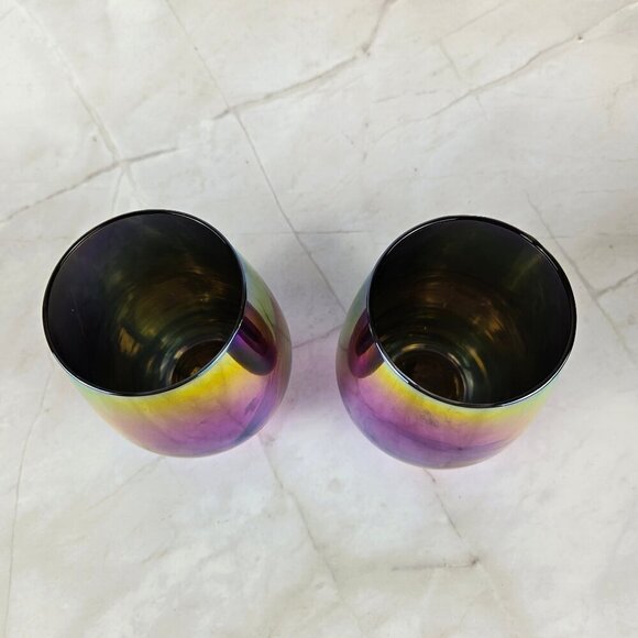 Rainbow Fusion Stemless Wine Glasses Set of 2 Glass Mirror Reflective Glass - Picture 2 of 6